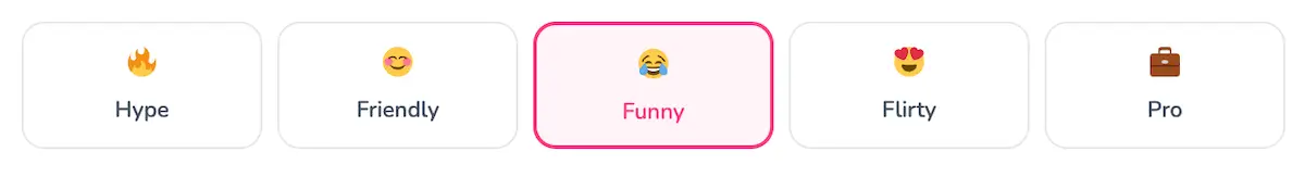 Follovery AI comment generator tone selector — Hype, Friendly, Funny, Flirty, and Professional