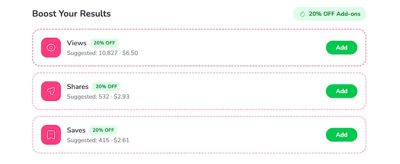 Redesigned Follovery order form with live pricing, quantity slider, and add-on bundle suggestions